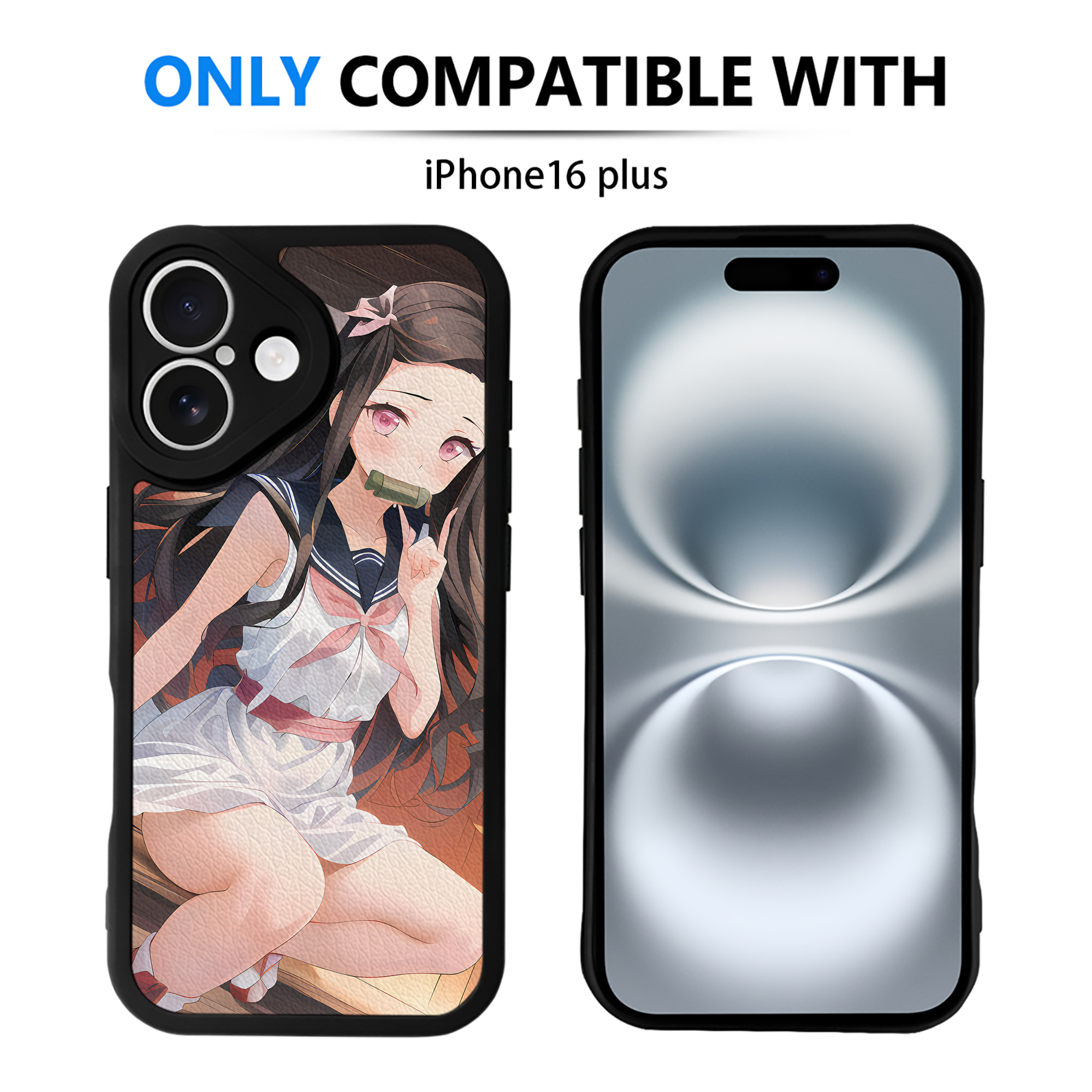 （画像用） 鬼滅の刃（きめつのやいば）竈門 禰󠄀豆子／かまど ねずこ Kamado Nezuko 【iPhone 16シリーズ対応】シリコンスマホケース（レザー調） 材質：シリコン